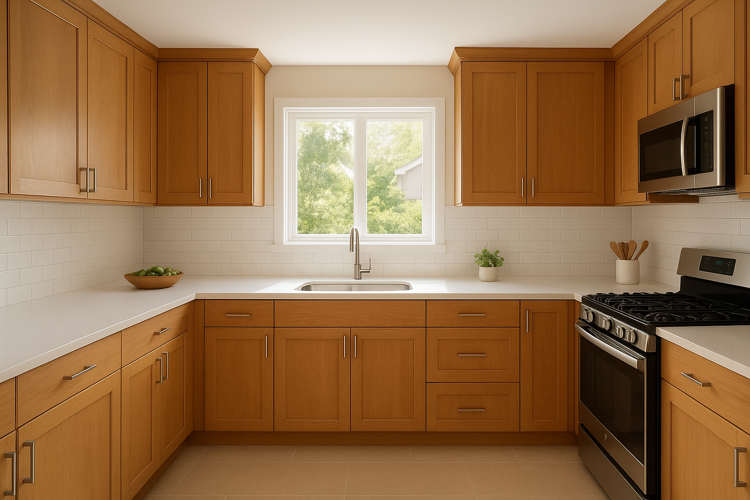 Personalized cabinet services showcasing custom refaced cabinet doors in a bright kitchen