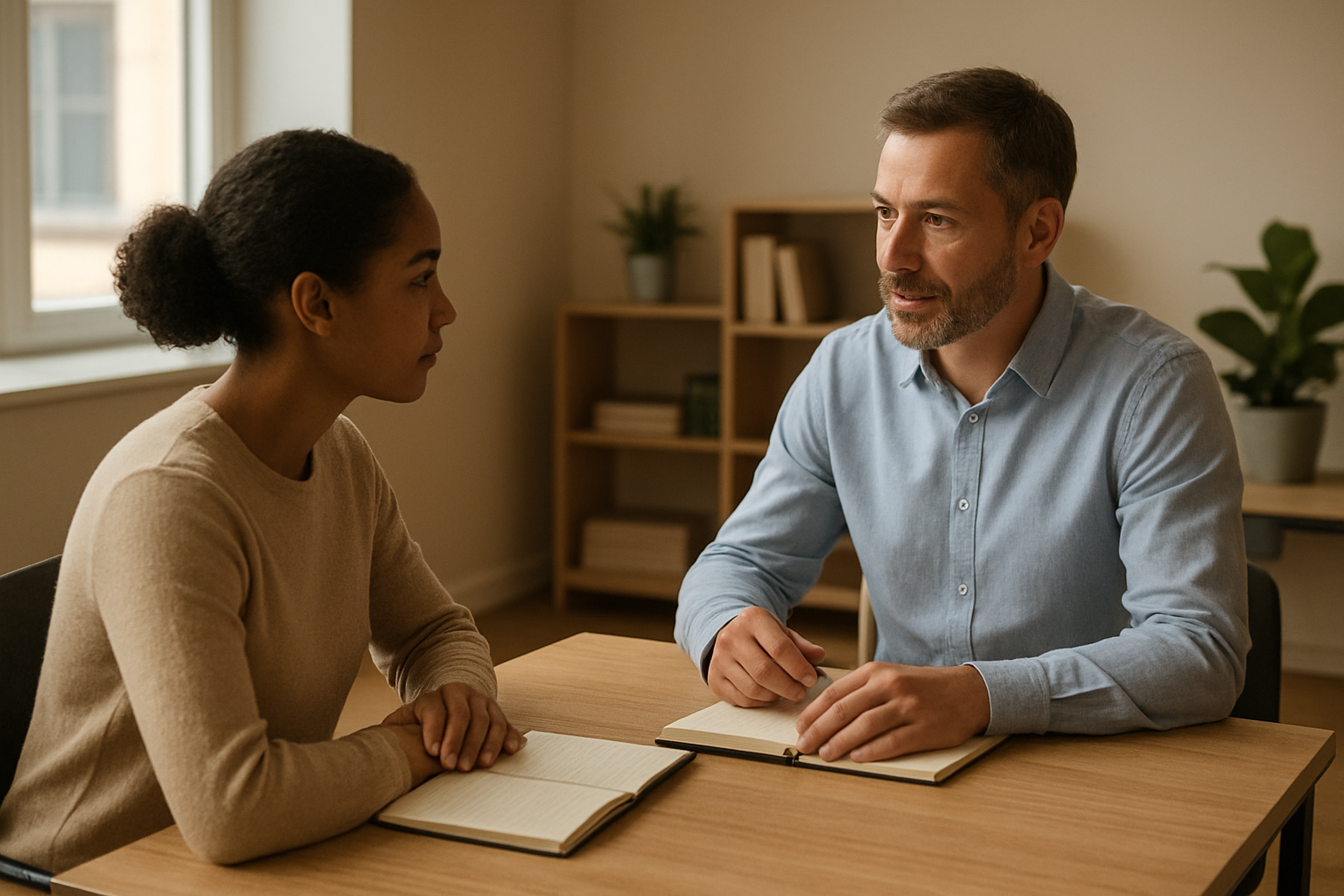 Manager and employee discussing what is employee relations in hr during a one-on-one meeting