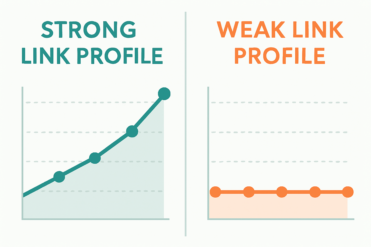 Comparison chart showing two website backlink profiles with different growth trajectories