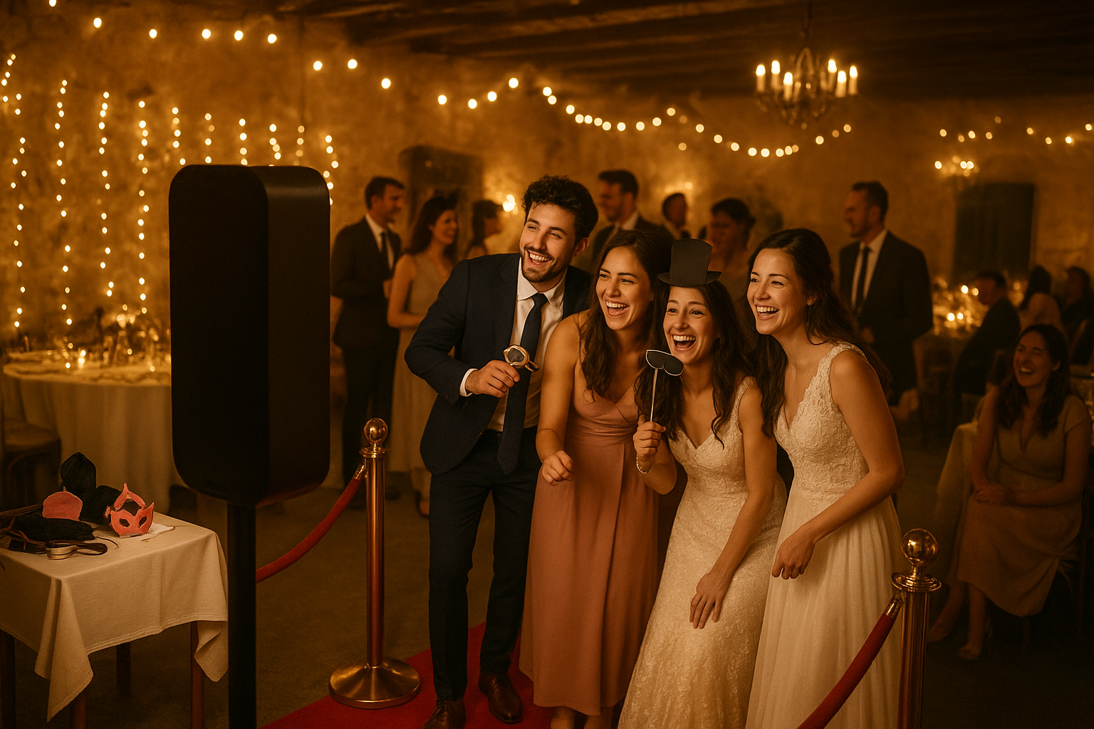 Photo booth rental with props and backdrops Tri-State setup at a wedding reception