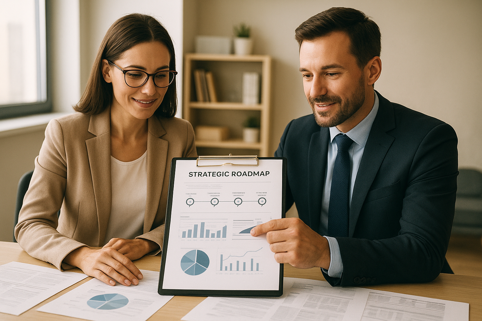 HR consultant helping a business owner develop a best human capital management plan