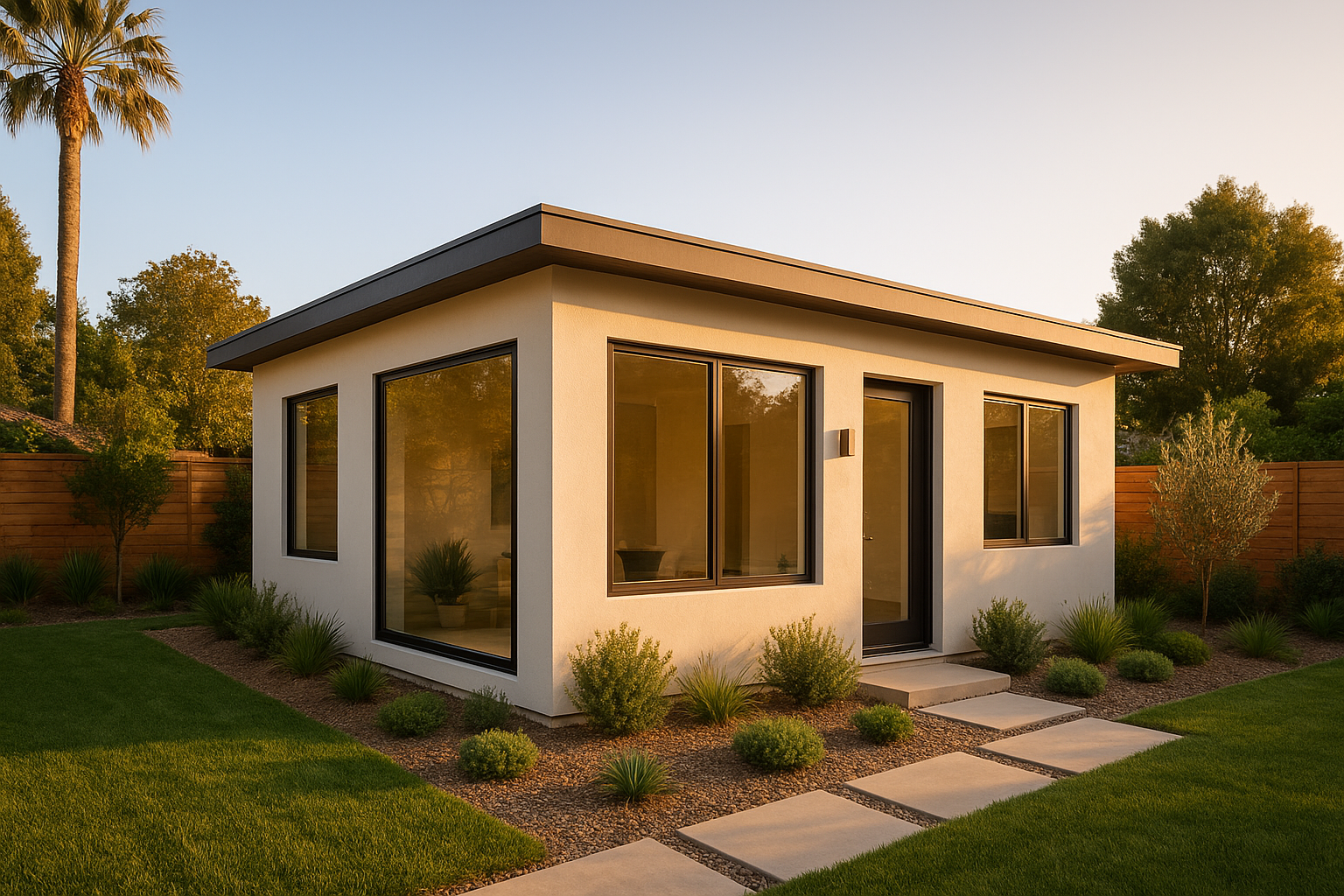 Modern detached ADU built by construction experts in a Southern California backyard