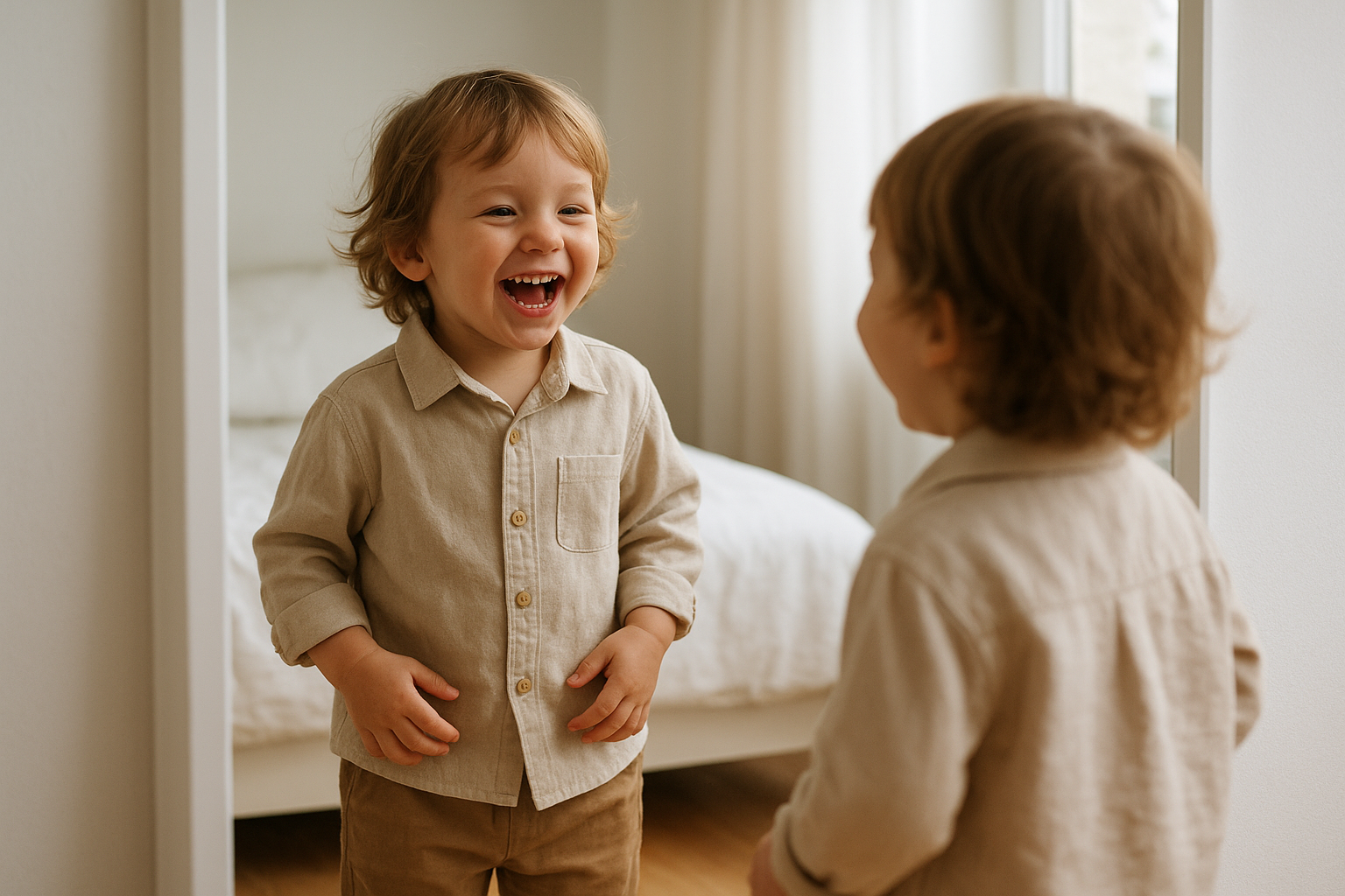 Child trying on a new outfit from a rotating rental wardrobe