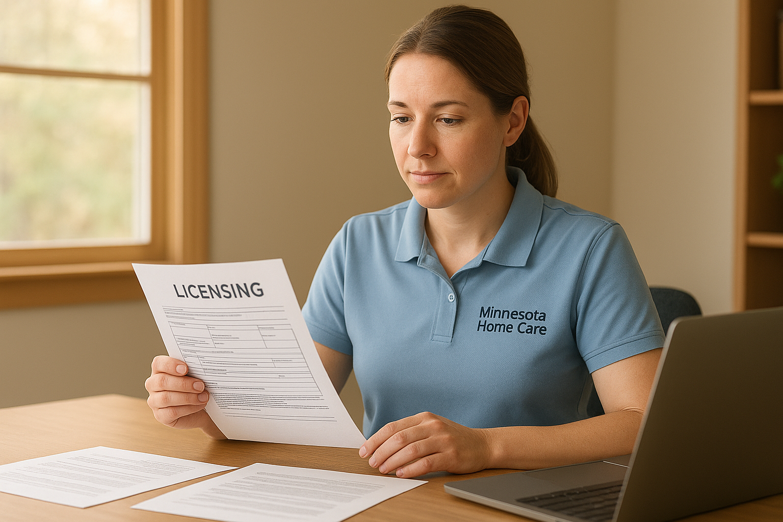 Minnesota provider reviewing 245D license application paperwork at a desk