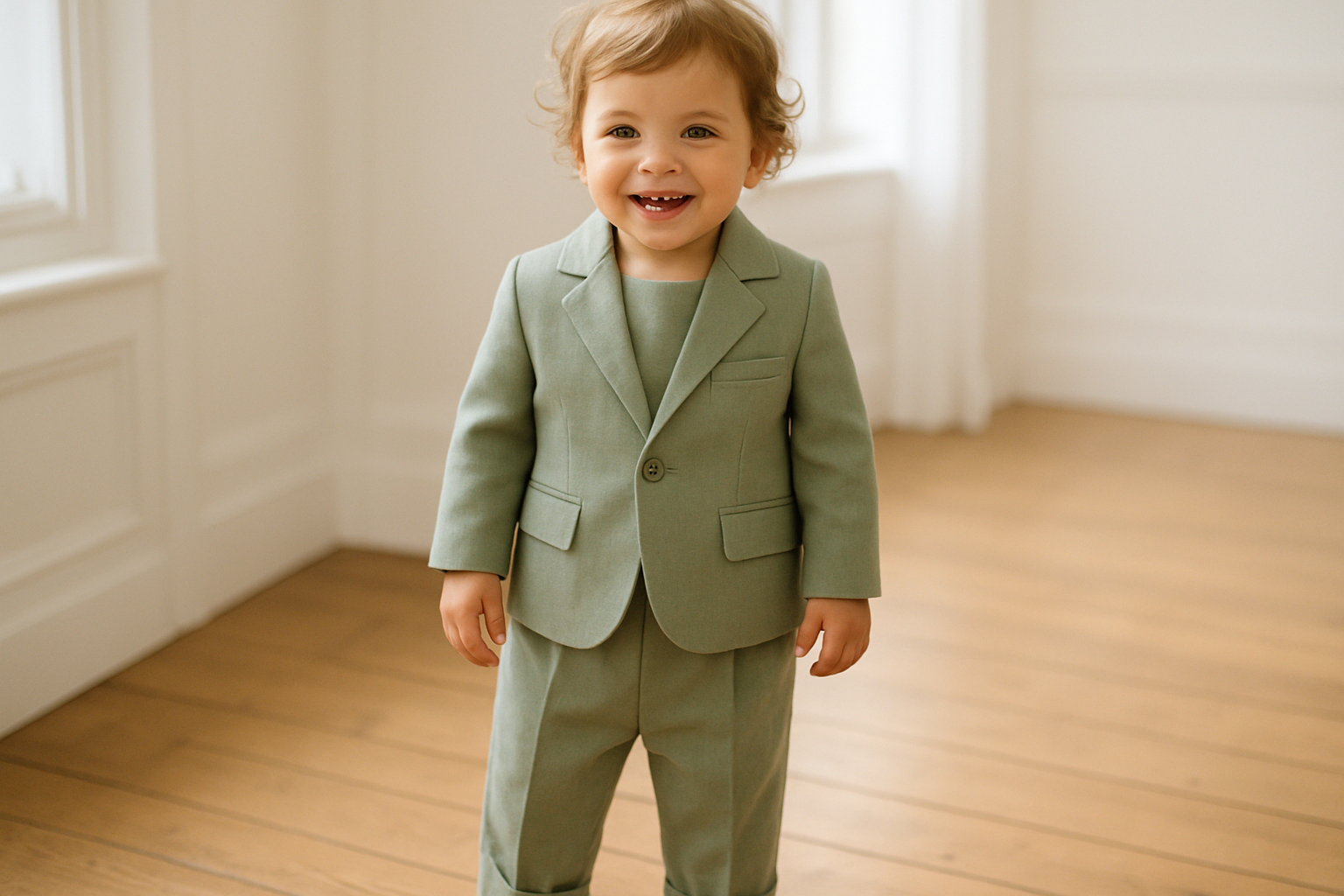 Young child dressed in a premium designer outfit sourced through a kids clothing rental subscription