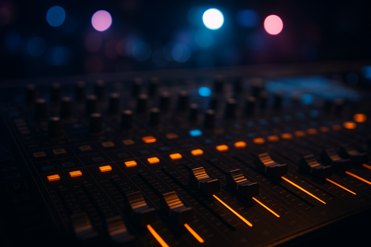 Close-up of a sound mixing board used for corporate AV equipment setup