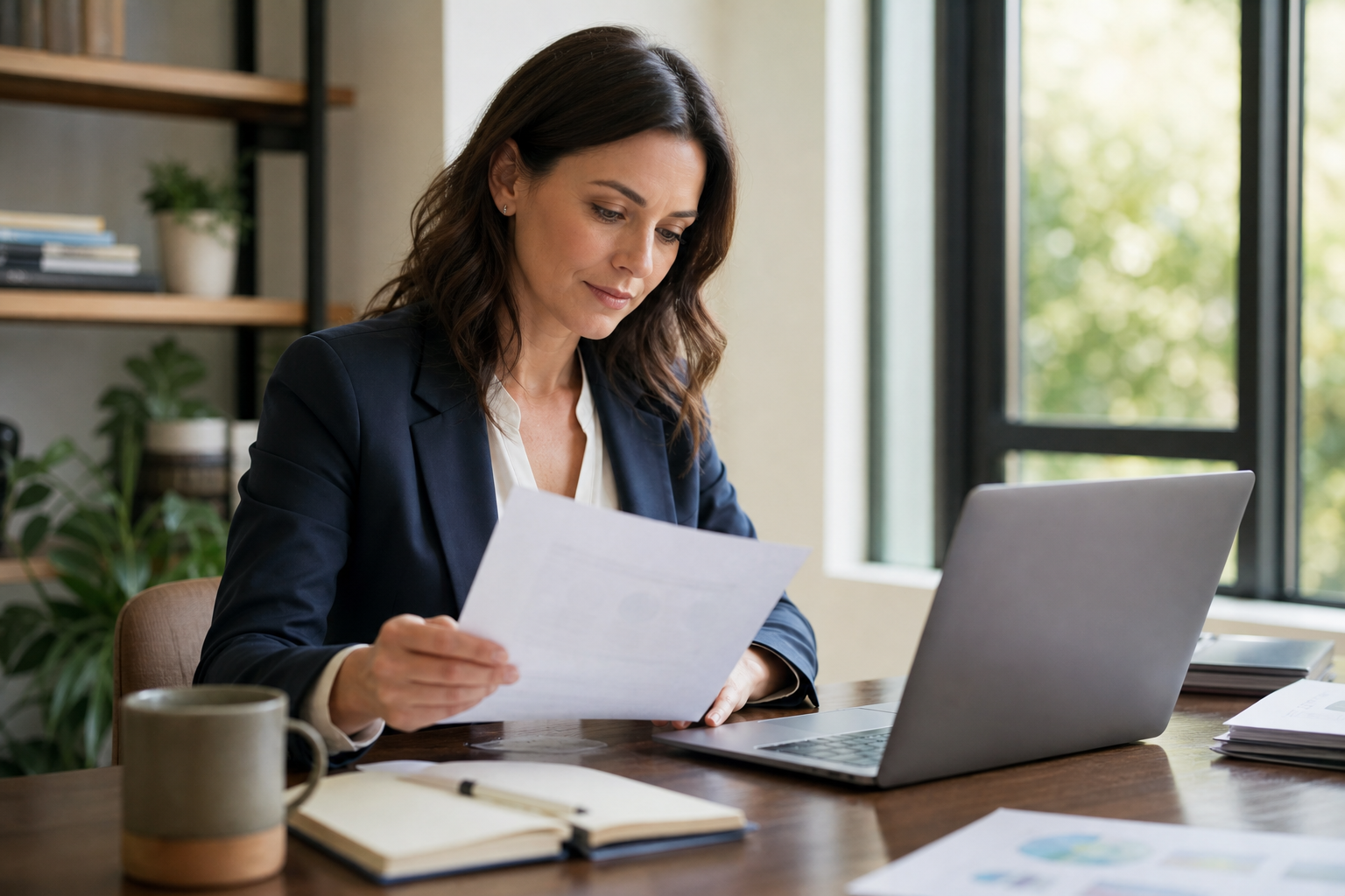 HR professional reviewing employee offboarding solutions checklist on a laptop