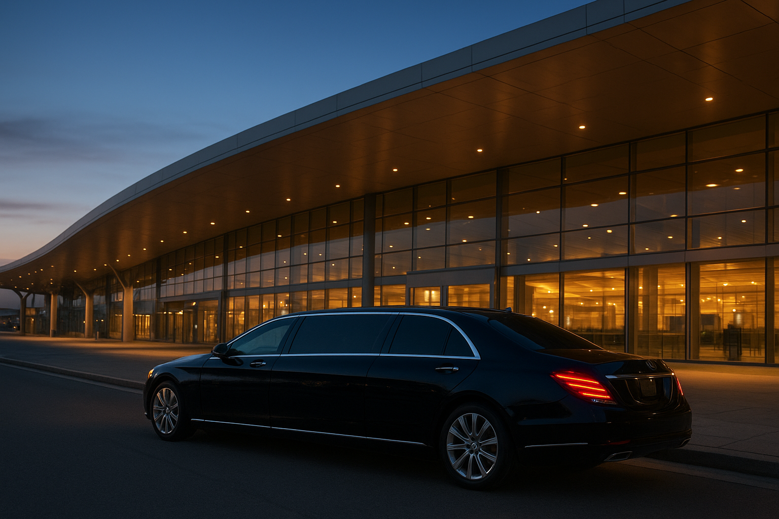 Luxury limousine waiting curbside at LAX terminal for arriving passengers