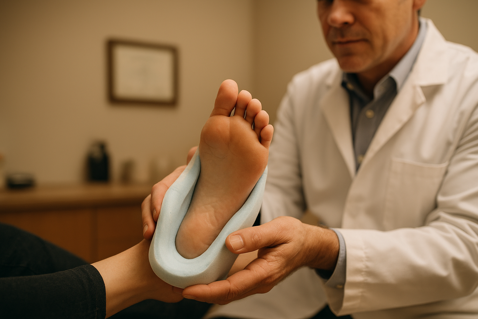 Podiatrist taking a custom foot mold as a precise option beyond over-the-counter orthotics alternatives
