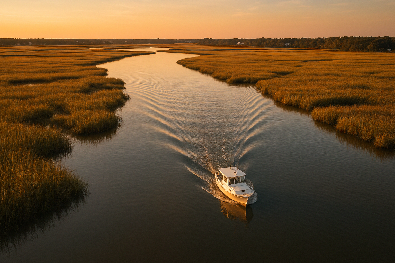 Aerial view of a backwater creek, one of the top fisheries near me in Myrtle Beach