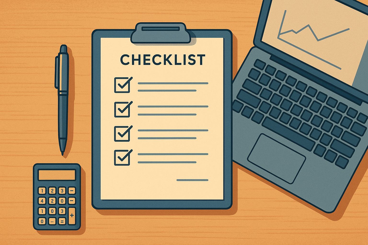 Checklist and laptop representing the step-by-step bank reconciliation software workflow