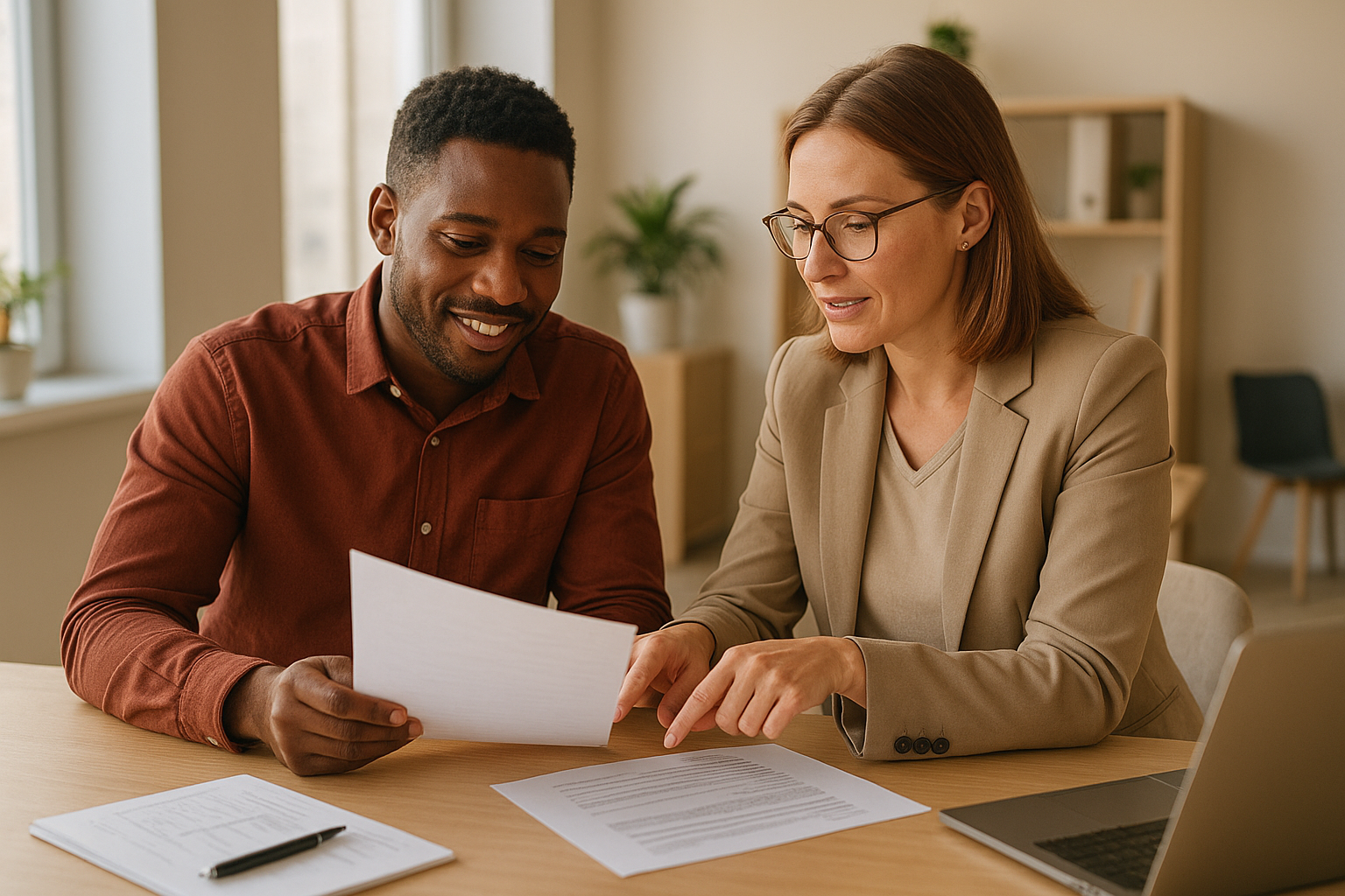 Small business owner meeting with an HR consultant to discuss outsourcing services
