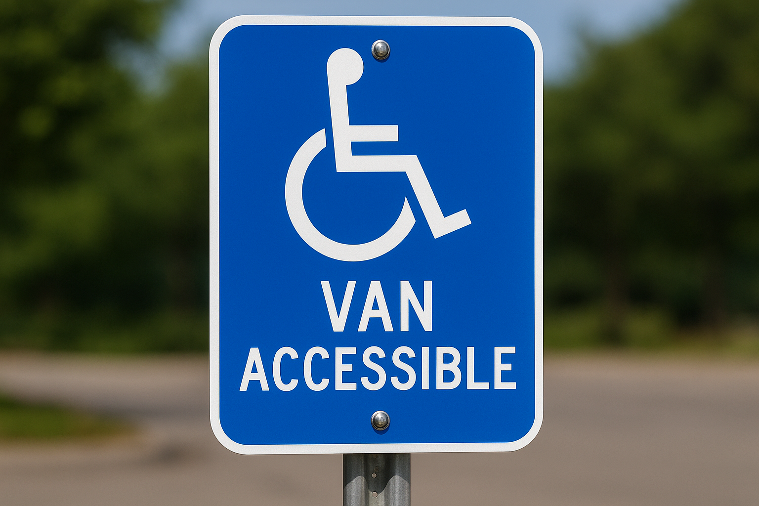 Van-accessible ADA parking sign in Texas mounted at correct 60-inch height with International Symbol of Accessibility
