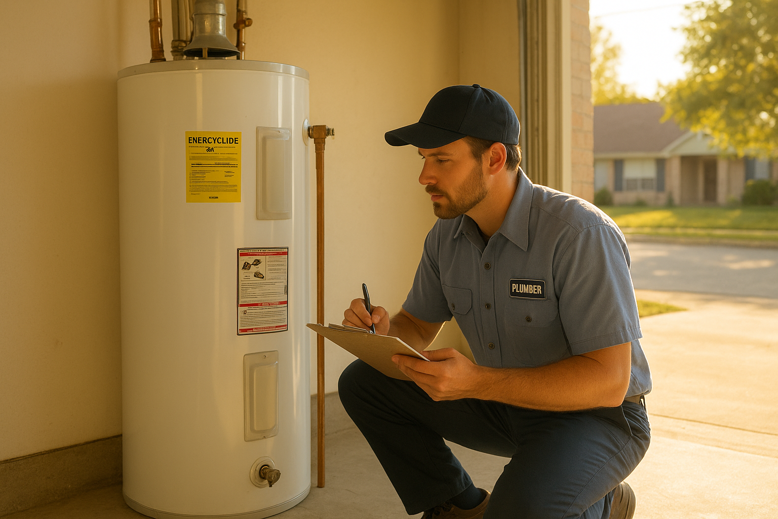 A123f677_terrell-water-heater-inspection Licensed plumber inspecting a water heater as part of local plumbing offers Terrell TX residents rely on