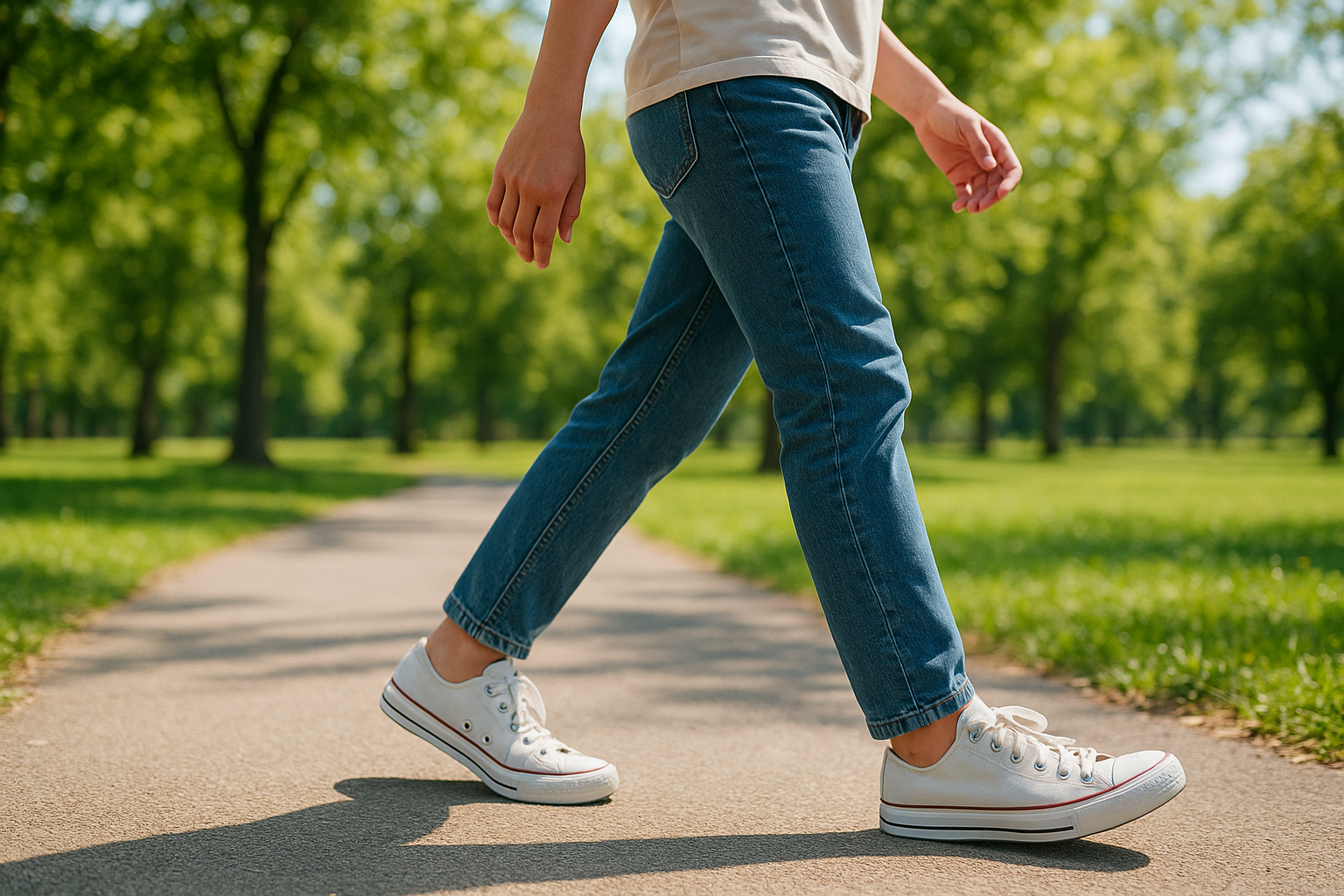 Person walking comfortably outdoors after using custom orthotic insoles