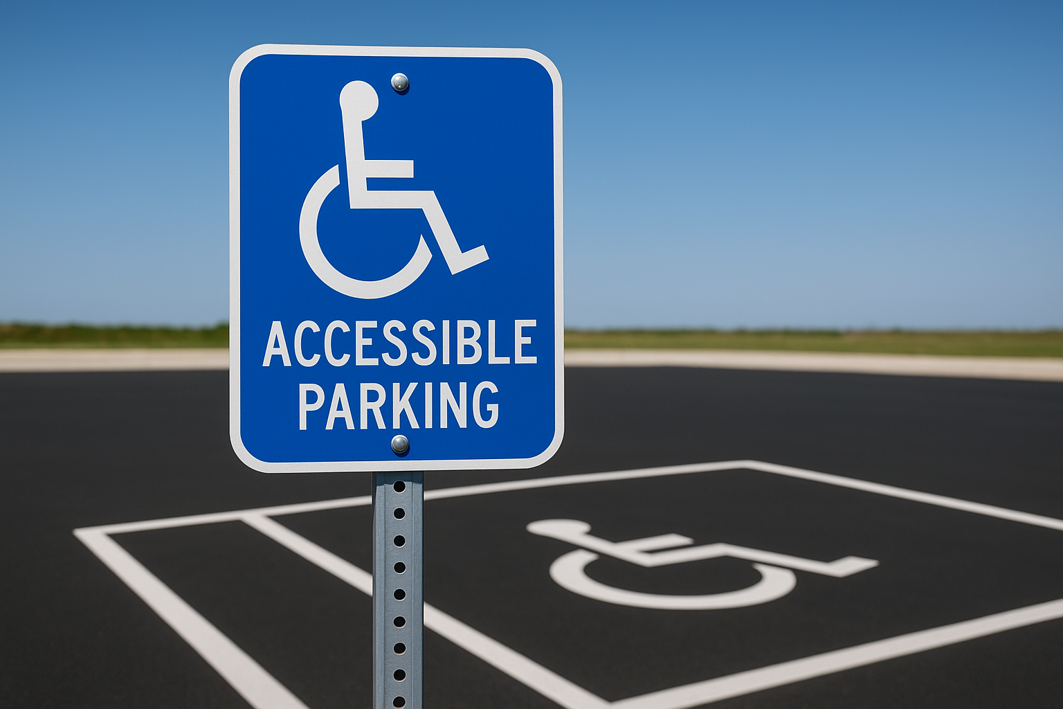 Accessible parking sign installed as part of a Denton parking lot compliance project