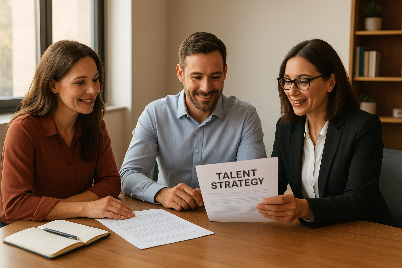 Talent management consultants meeting with a small business leadership team