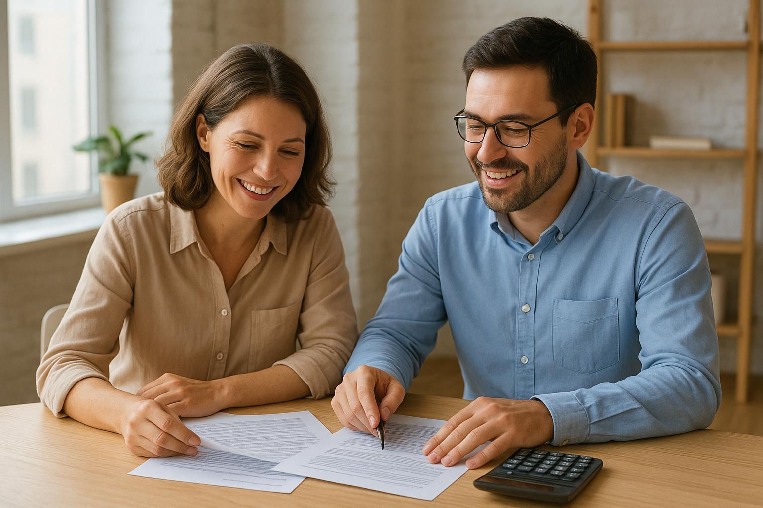 Accountant and small business owner reviewing grant paperwork in a Minneapolis office