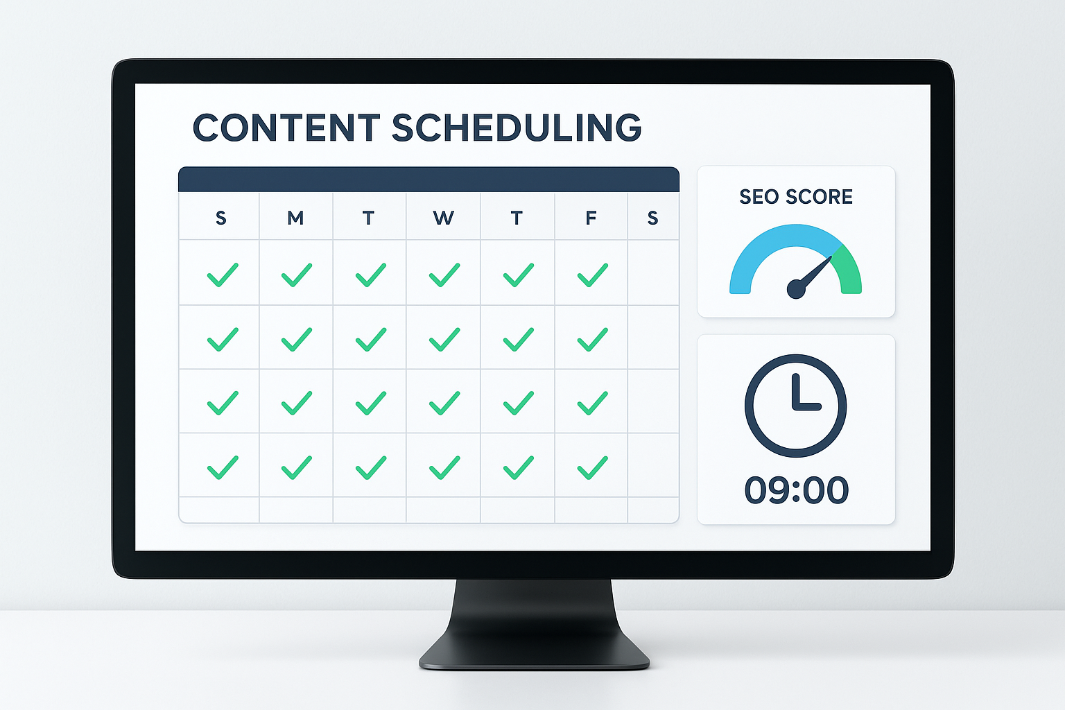 WordPress SEO auto publish dashboard showing scheduled posts with SEO scores