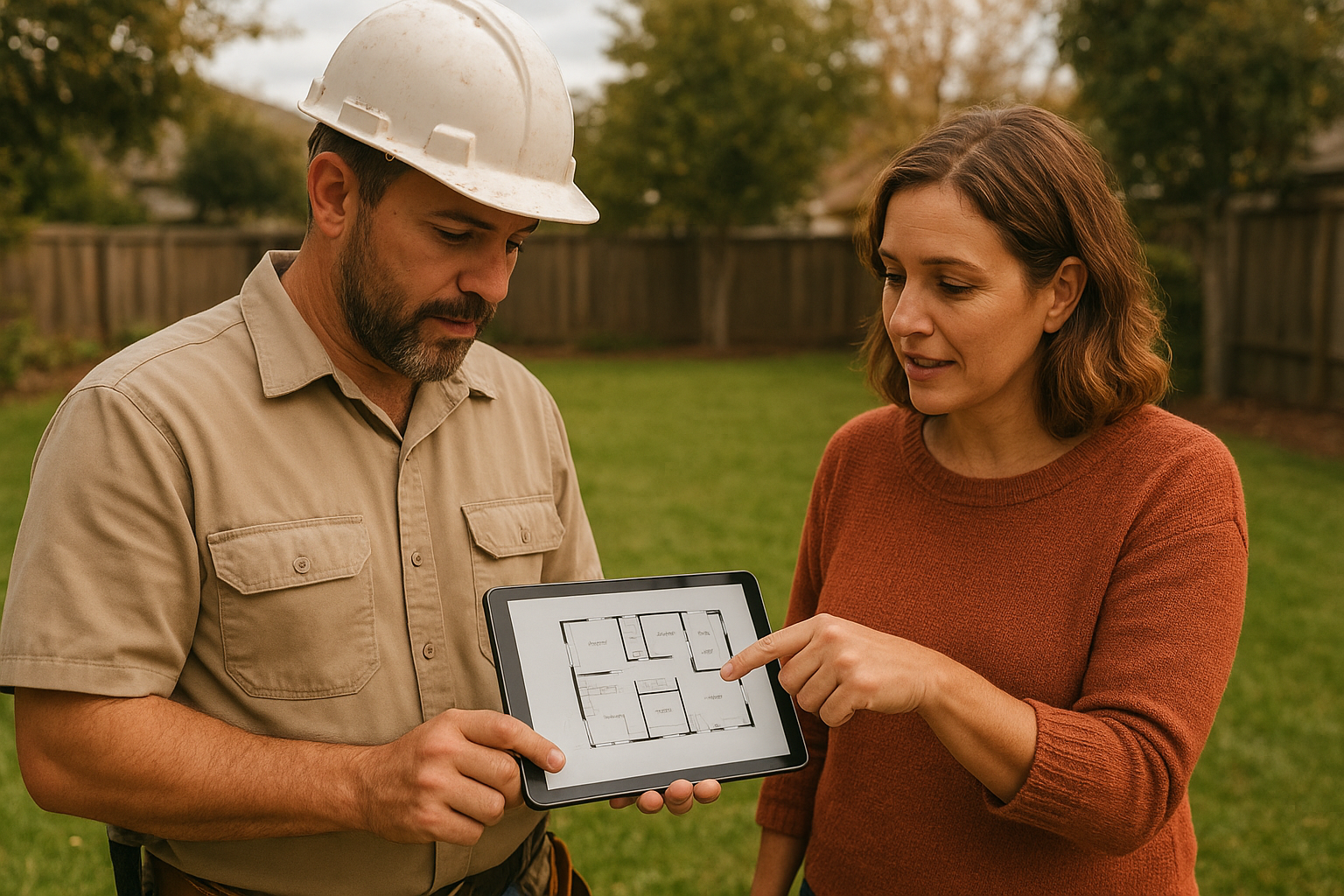 Contractor reviewing a site assessment for a Riverside County ADU lot