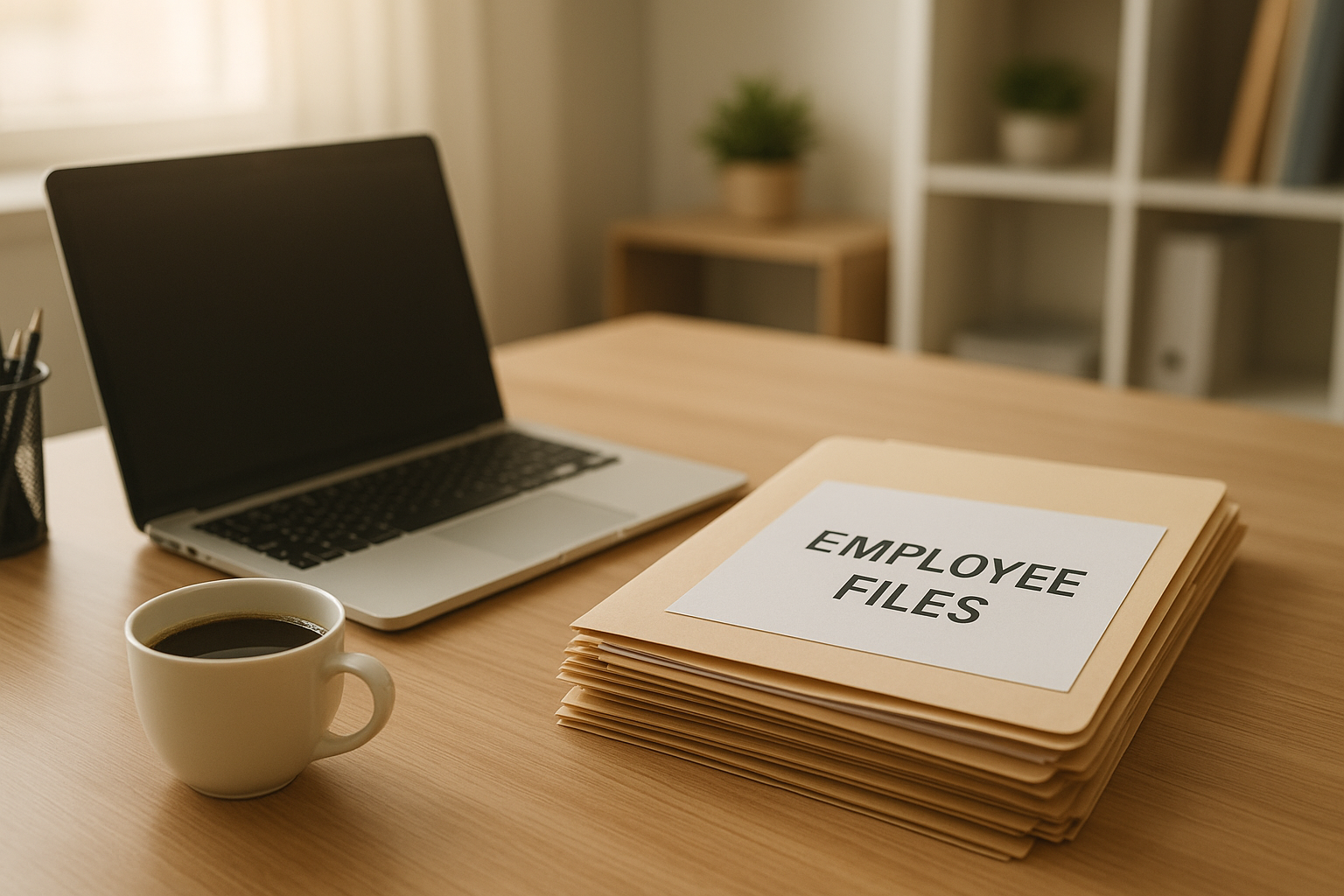 Desk setup representing the HR/Admin meaning of blended people strategy and paperwork tasks