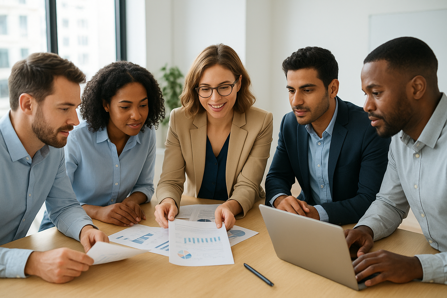 HR team reviewing compliance policies during a strategy meeting