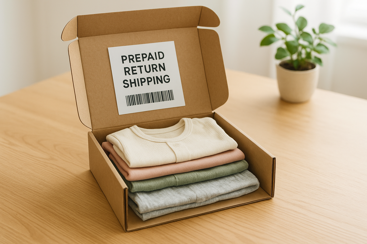 Prepaid return box for a baby clothes rental subscription service ready to be shipped back