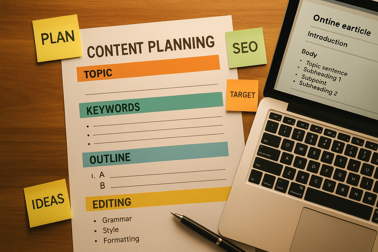 Content planning layout showing structured article formatting to improve AI search citation chances