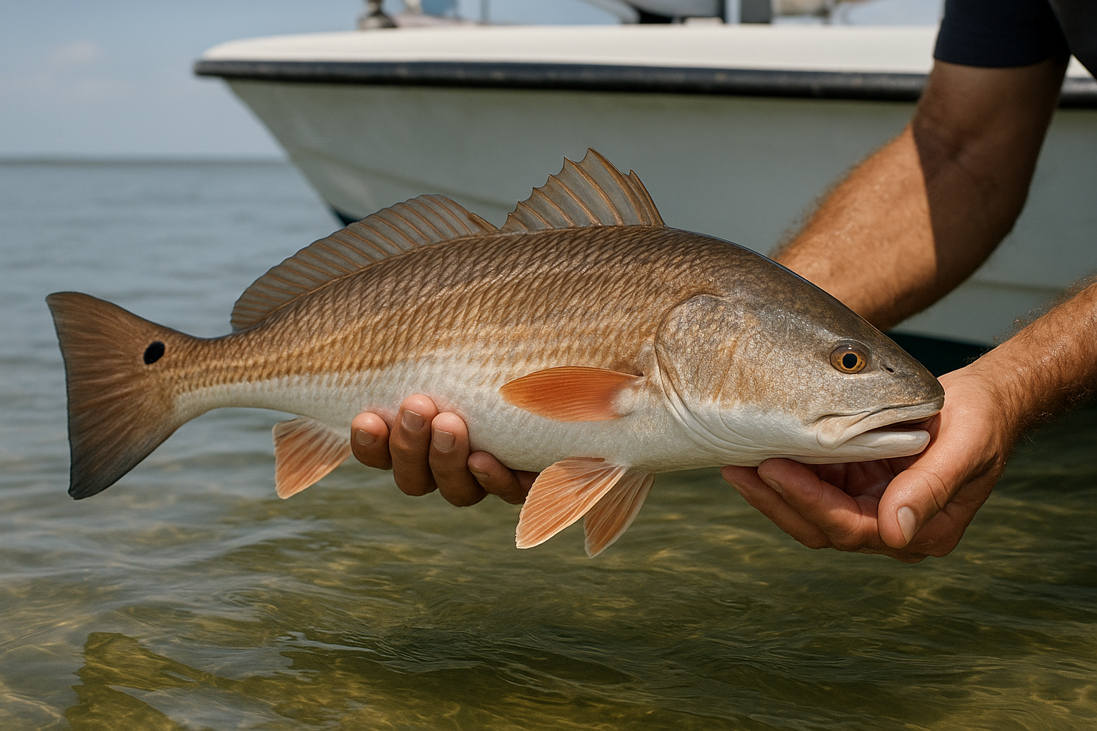 Angler holding a red drum caught during an inshore fishing trip near Myrtle Beach