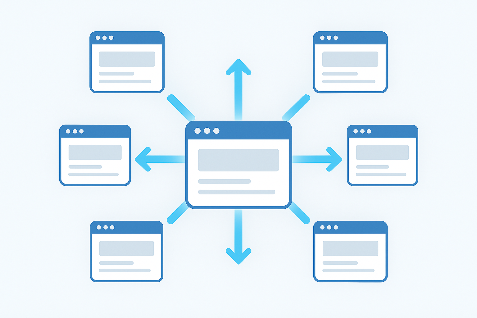 Diagram illustrating backlinks from multiple websites pointing to one central domain