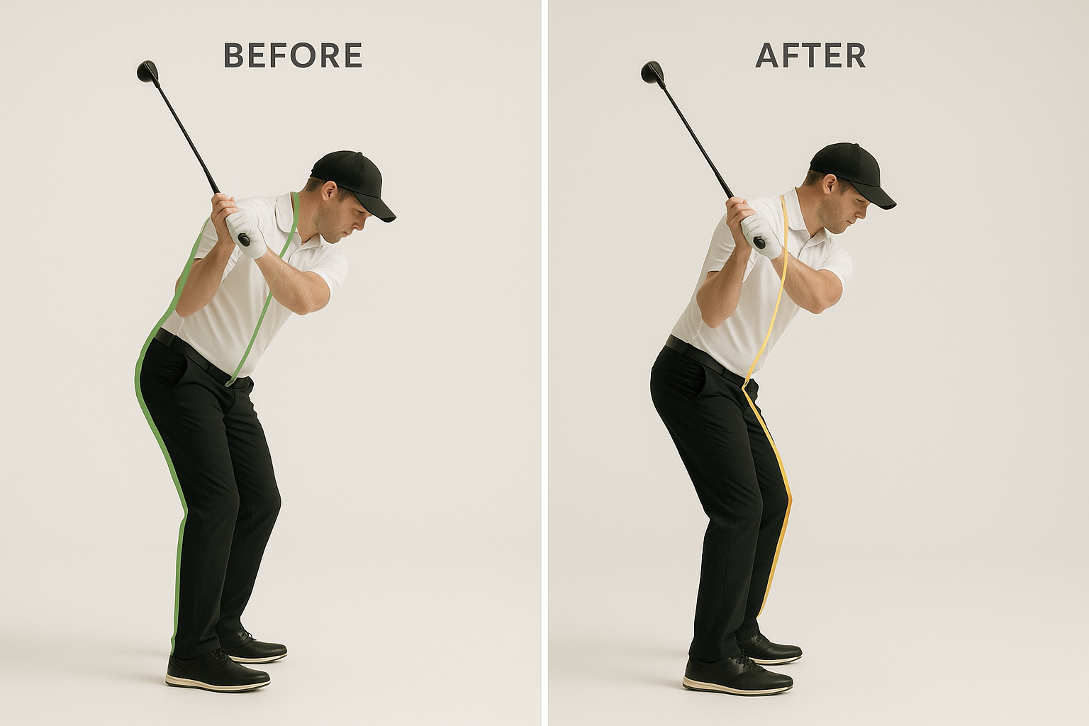 Before and after comparison showing swing improvements from expert biomechanical coaching