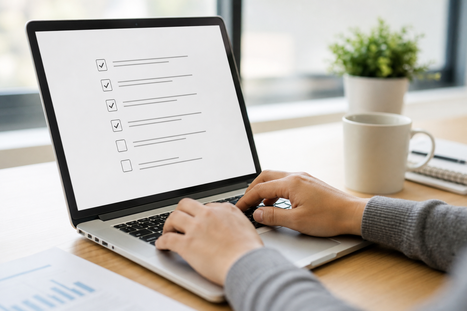 Laptop screen showing a checklist used during an HR gap assessment for a growing company