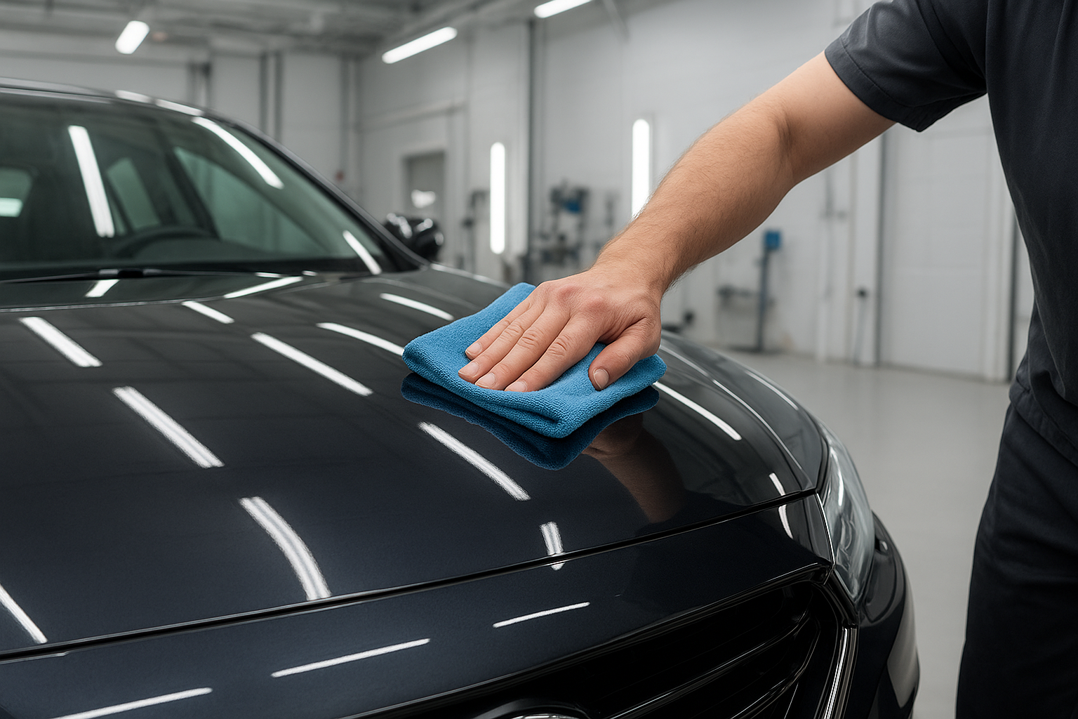 Freshly painted car panel after minor collision repair Brea service completion