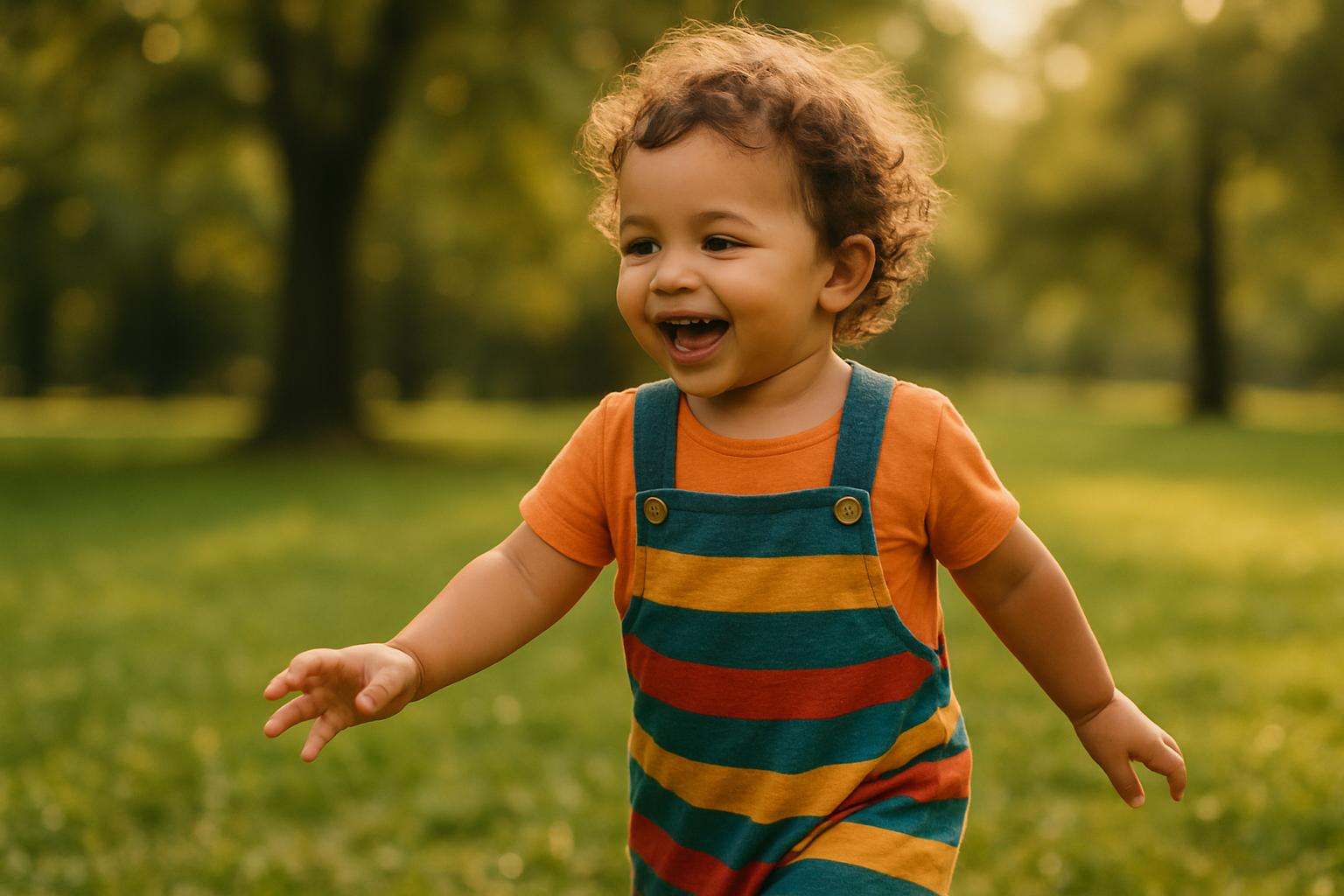 Young child playing outdoors in a stylish outfit sourced from a sustainable kids fashion membership program