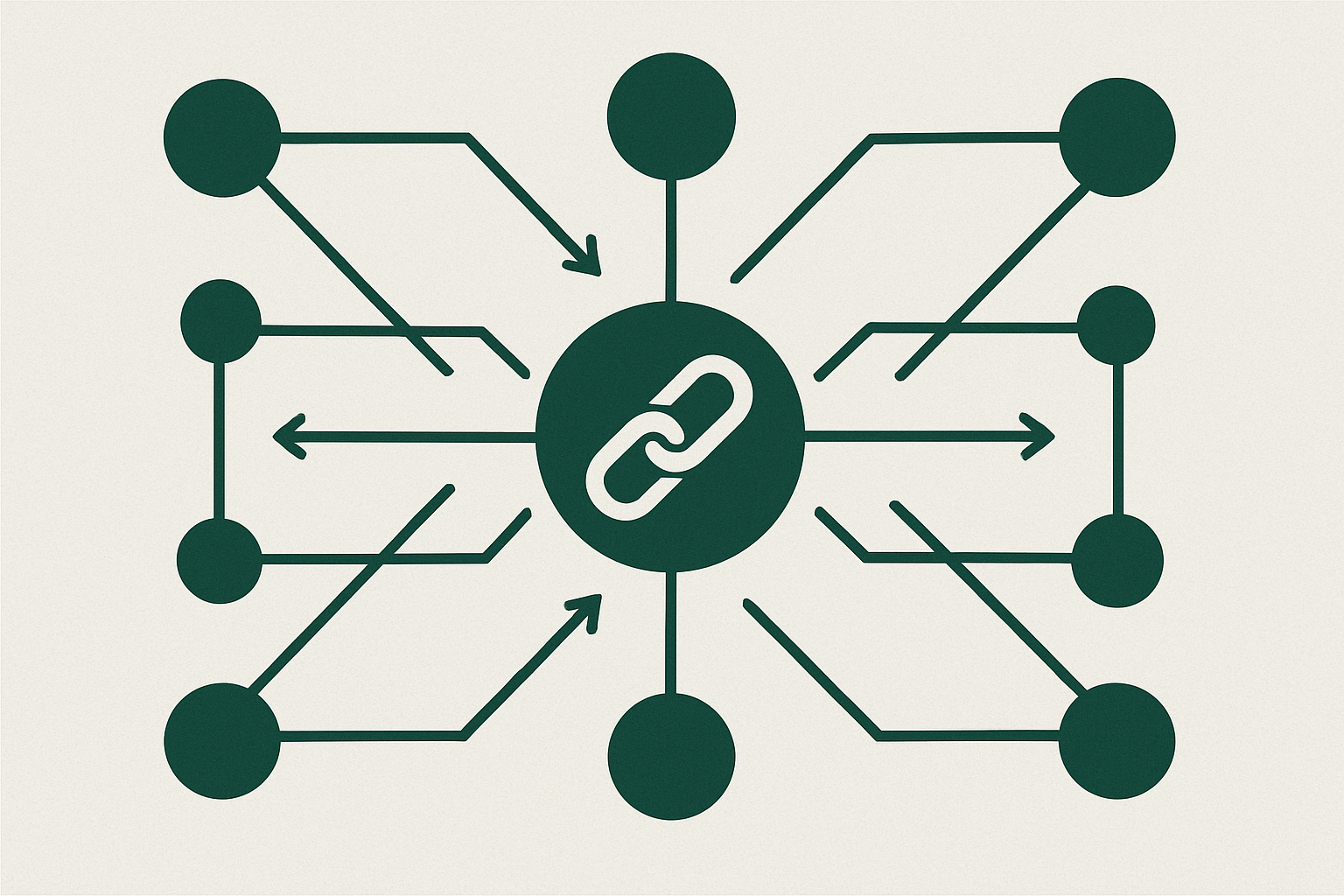 Abstract backlink network diagram illustrating how link equity flows between websites in SEO