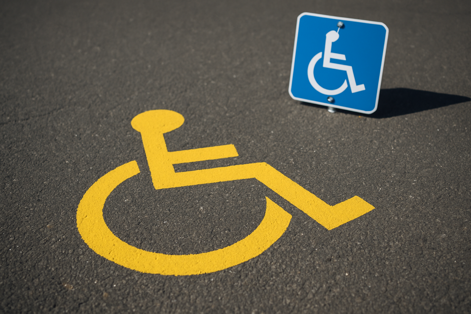 ADA compliant accessible parking space marking painted on commercial pavement