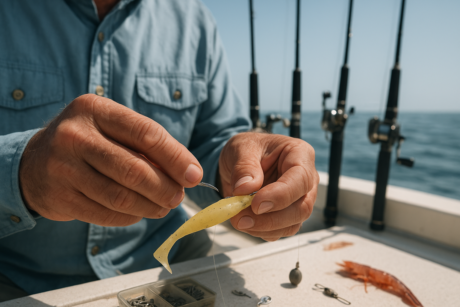 Charter captain rigging tackle before a fishing trip near Forestbrook SC