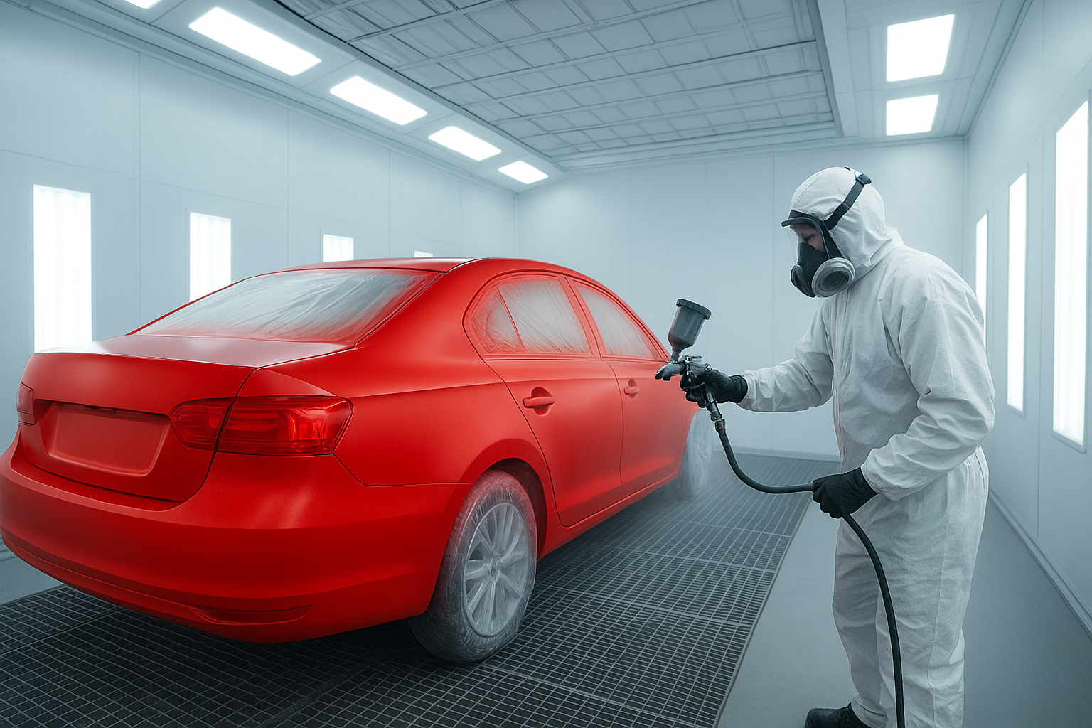 Advanced paint matching process inside a Brea auto body paint booth for vehicle restoration