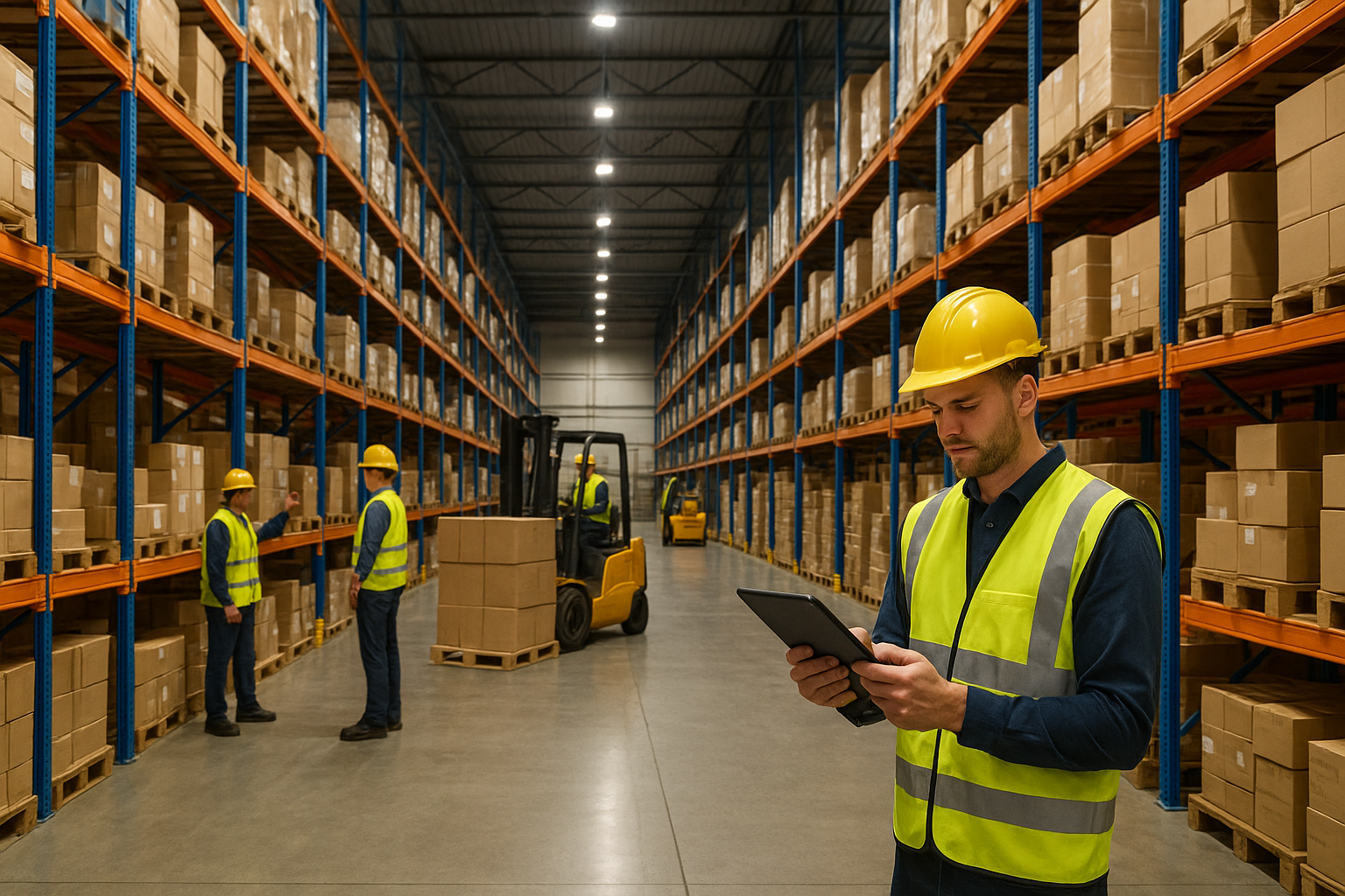 Warehouse worker managing inventory as part of logistics management operations