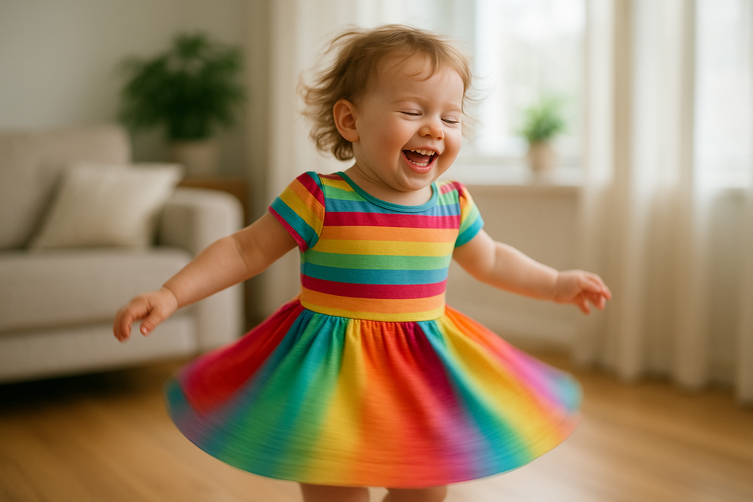 Toddler wearing colorful clothing from a children's clothing rental subscription