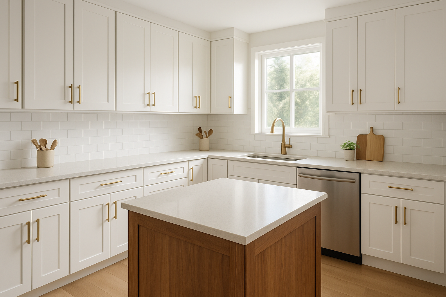 Affordable cabinet refacing result showing white shaker doors and updated kitchen interior