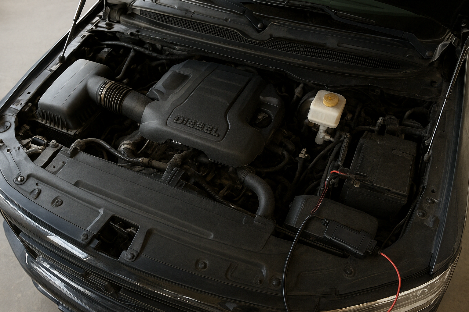 Diagnostic cable connected to a Duramax diesel truck for datalog capture