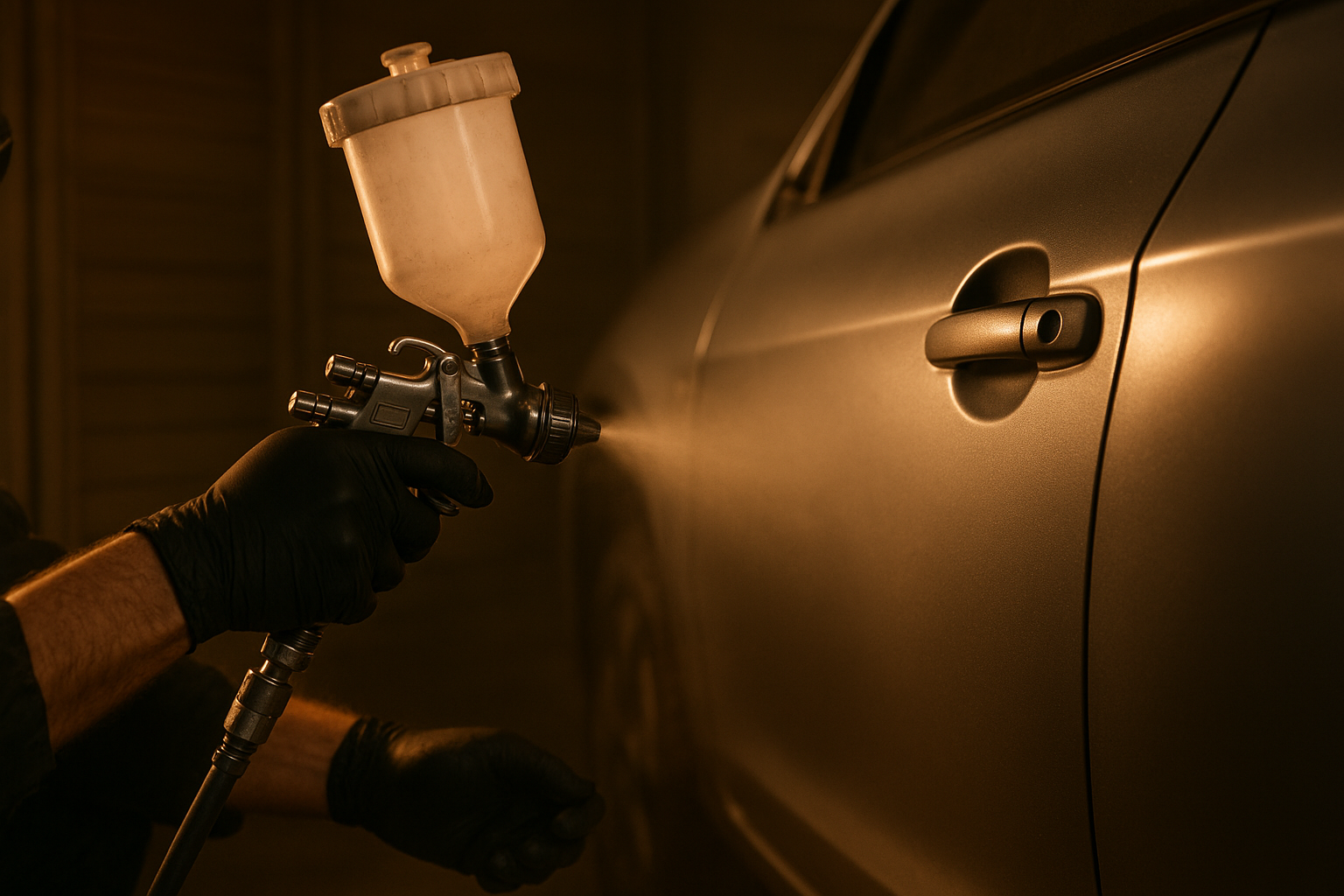 Technician performing advanced paint matching as part of Brea auto care services