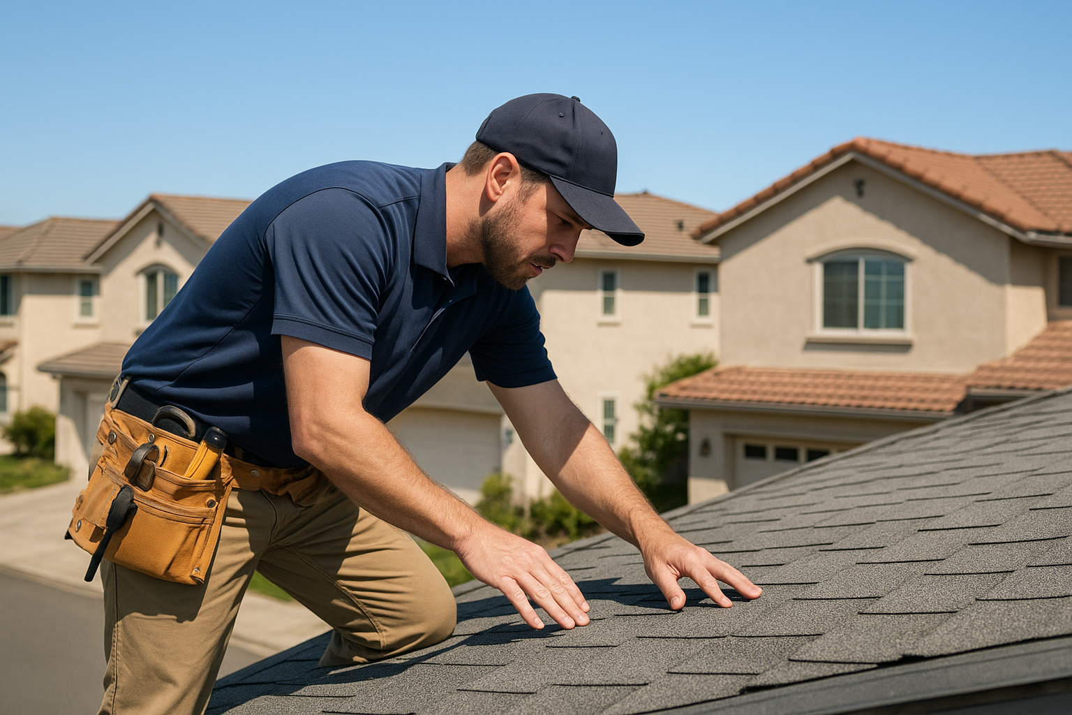 Home inspector examining a roof during Bay Area home inspection services