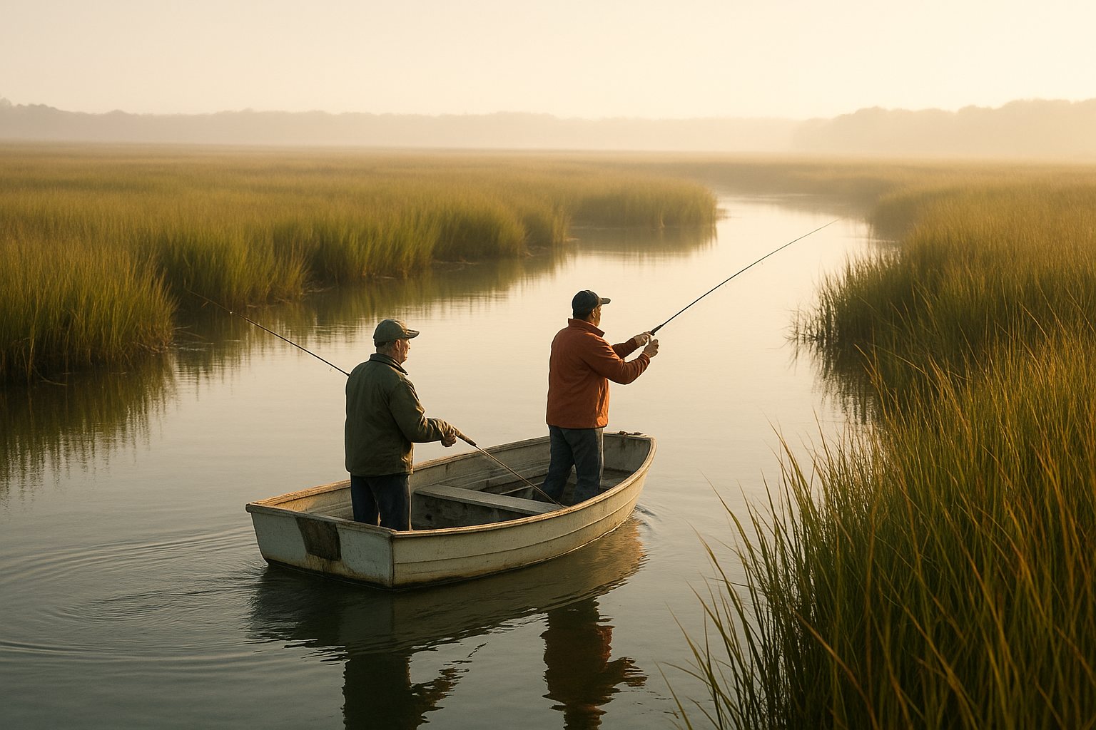Private inshore fishing charter drifting through a Myrtle Beach area marsh creek