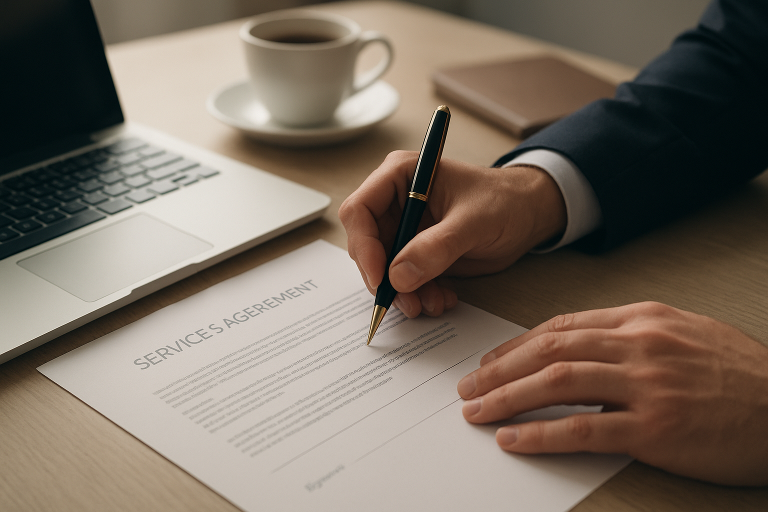 Business owner signing an agreement for outsourced HR administration support