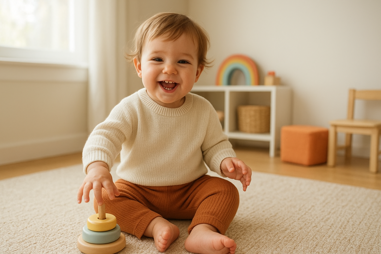 Toddler wearing a coordinated outfit from a rotating children's clothing wardrobe