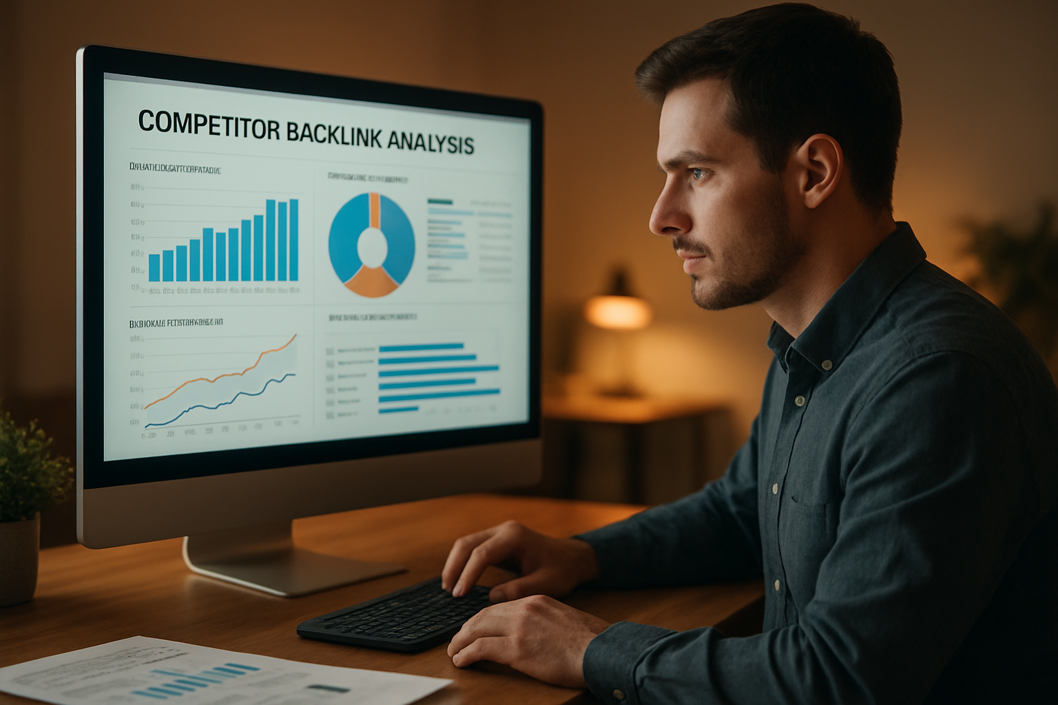 Digital marketer using a backlink checker tool to analyze competitor inbound links and identify SEO opportunities