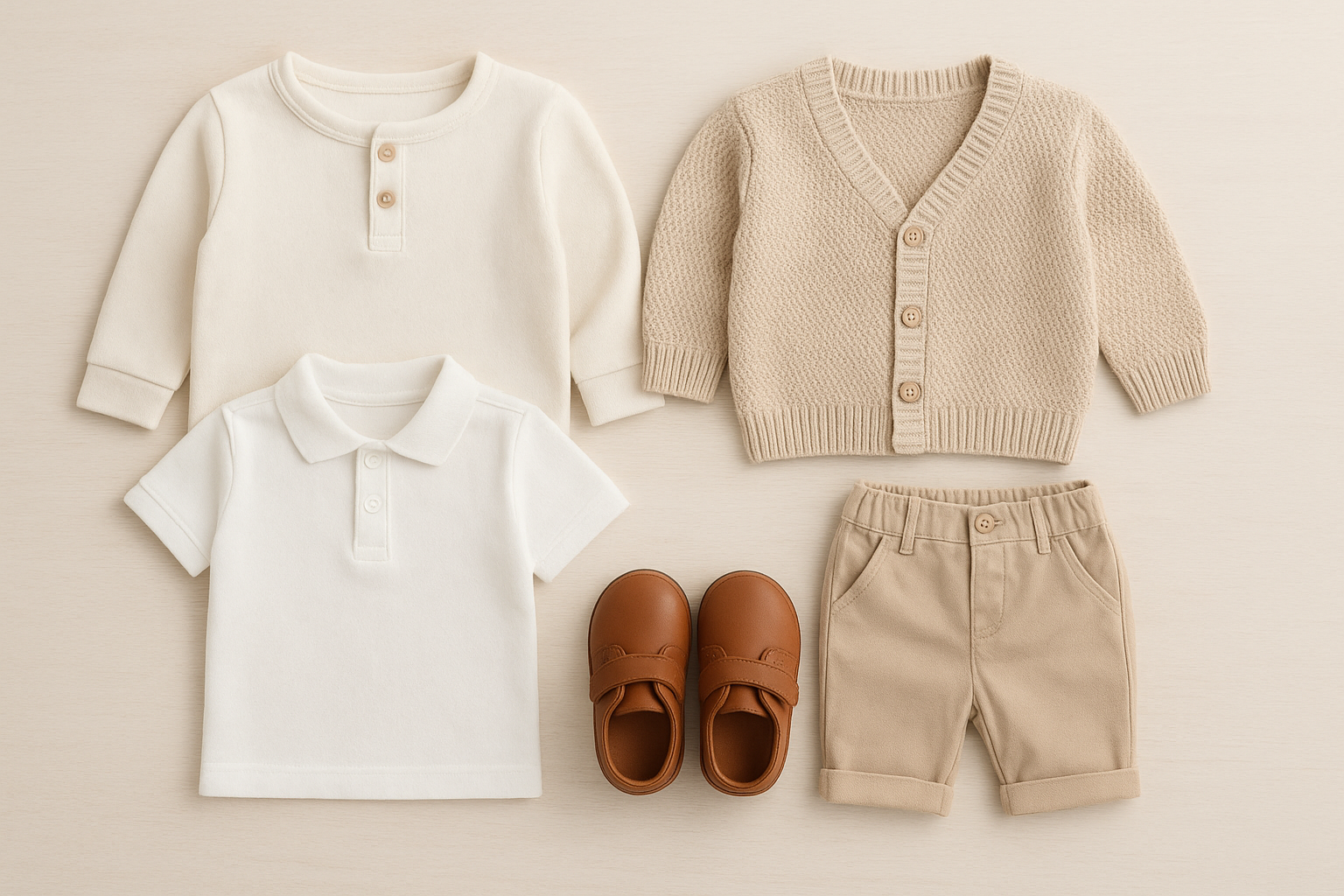 Flat lay of premium toddler apparel included in a rotating clothing subscription box