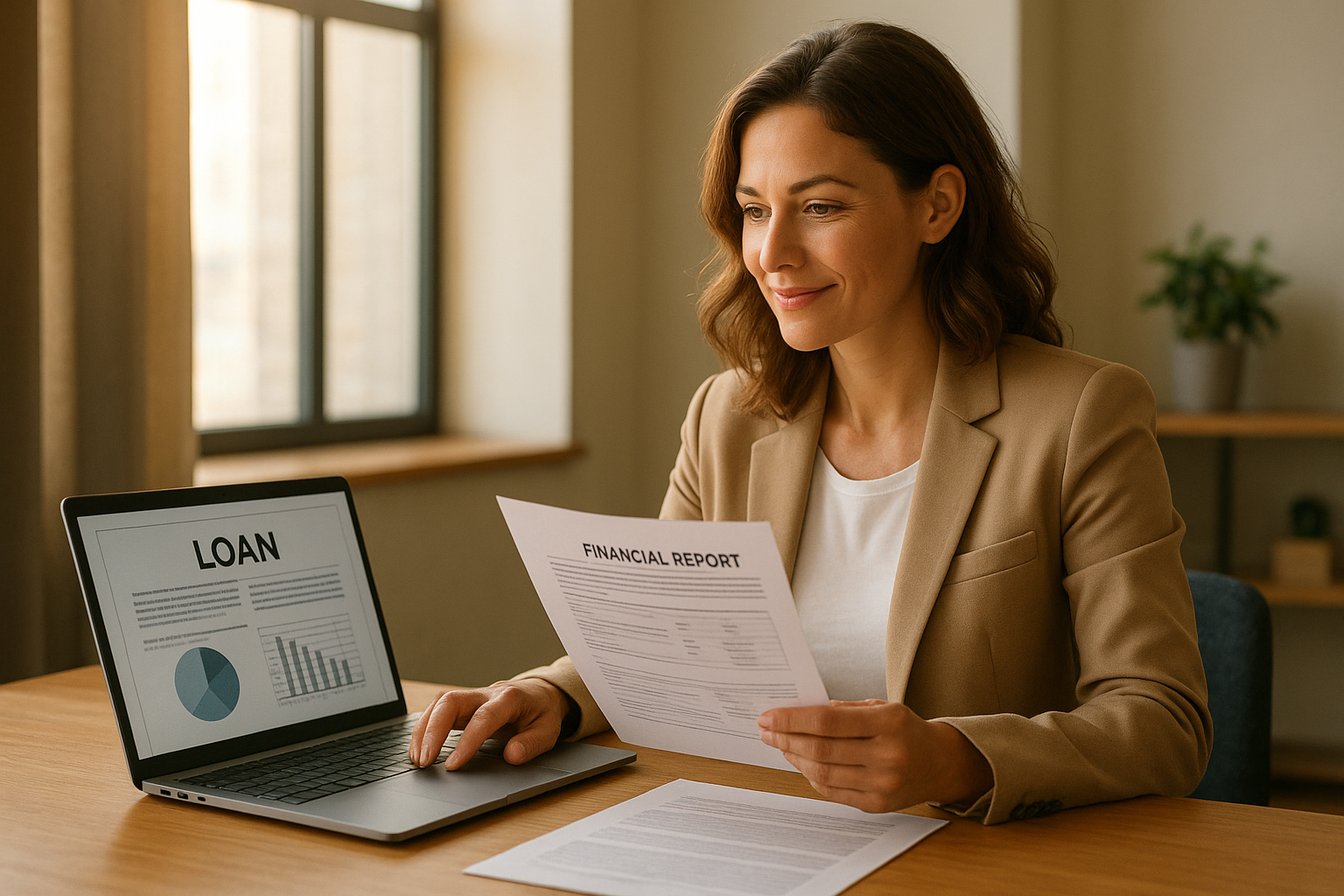 Business owner reviewing business expansion financing options on a laptop